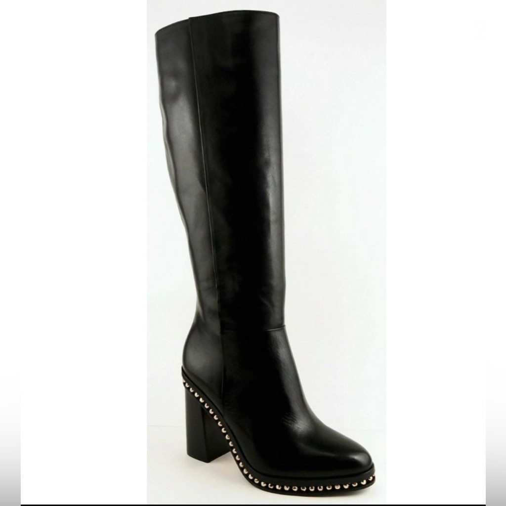 Coach Black Leather Gold Studded Runway Tall Boots $798